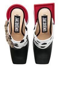 Jacquemus Leather Gitan Mules In Black,geometric Print
