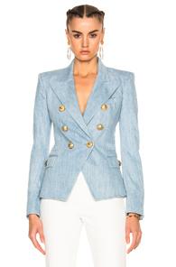 Balmain Double Breasted Blazer In Blue