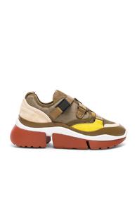 Chloe Sonnie Leather Velcro Strap Sneakers In Green