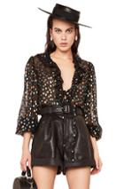 Saint Laurent Ruffle Trim Blouse In Black,metallics,geometric Print