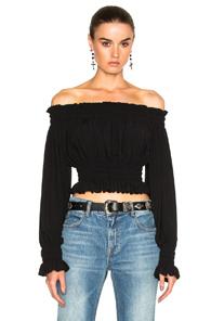 Norma Kamali Cropped Peasant Top In Black