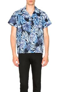 Naked & Famous Denim Tropical Leaves Aloha Shirt In Blue,floral