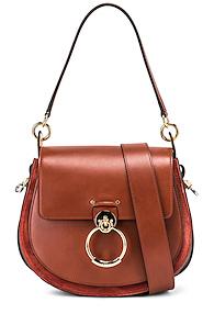 Chloe Medium Tess Shiny Calfskin Shoulder Bag In Brown