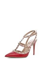 Valentino Rockstud Leather Slingbacks T.100 In Red