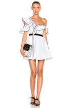 Self-portrait Cotton Poplin Frill Dress In Black,white