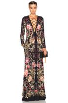 Roberto Cavalli Lace Up Long Dress In Black,floral