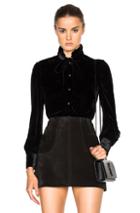 Saint Laurent Frill Bow Velvet Shirt In Black