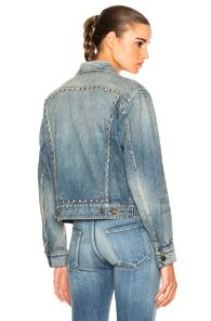 Saint Laurent Bf Studded Denim Jacket In Blue