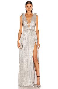 Jonathan Simkhai Plisse Lame Maxi Dress In Metallic