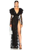Alessandra Rich Puff Sleeve Lace Gown In Black