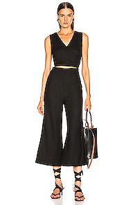 Enza Costa Linen Wrap Front Jumpsuit In Black
