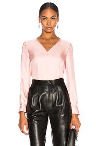 Tibi Mendini Twill V-neck Buckle Back Top In Pink