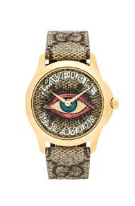 Gucci 38mm G-timeless Eye Gg Watch In Brown
