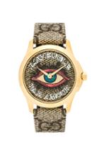 Gucci 38mm G-timeless Eye Gg Watch In Brown