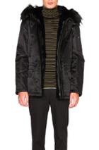 Yves Salomon Nylon Anorak With Indigo Rabbit In Black