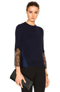 Oscar De La Renta Lace Sleeve Asymmetric Sweater In Black