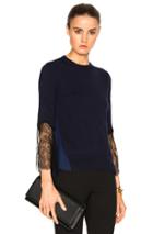 Oscar De La Renta Lace Sleeve Asymmetric Sweater In Black