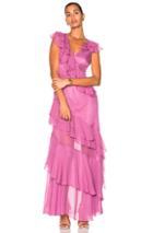 Prabal Gurung Short Sleeve Tiered Ruffle Gown In Pink