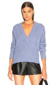Tibi Airy Alpaca V-neck Sweater In Blue