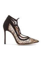 Gianvito Rossi Lace & Leather Heels In Black