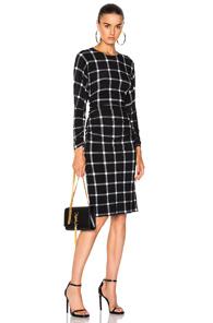 Norma Kamali Shirred Waist Dress In Black,checkered & Plaid