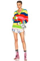 Msgm Striped V Neck Sweater In Blue,green,pink,red,yellow,stripes
