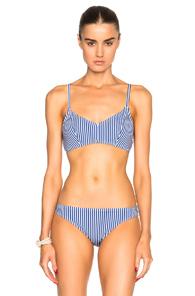 Karla Colletto Seersucker Bikini Top In Stripes,blue