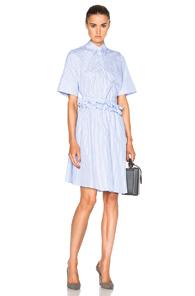 Victoria Victoria Beckham Ruffle Waist Dress In Blue,stripes