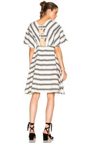 Tibi Cape Sleeve Dress In White,stripes,black