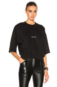 Saint Laurent Cropped Short Sleeve Logo Sweatshirt In Black