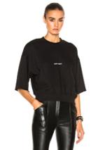 Saint Laurent Cropped Short Sleeve Logo Sweatshirt In Black