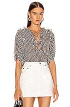 Icons Objects Of Devotion Ruffle Lace Up Blouse In Black,stripes
