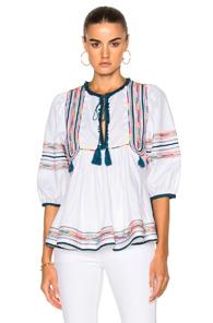 Talitha Anya Embroidered Voile Embroidered Top In Abstract,green,white