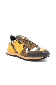 Valentino Rockstud Camouflage Sneakers In Yellow,green,abstract