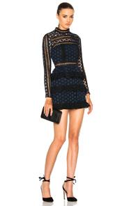 Self-portrait High Neck Star Lace Paneled Dress In Blue