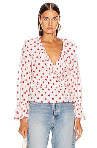 Rixo Roisin Top In Polka Dots,red,white