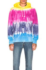 Champion Reverse Weave Tie Dye Hooded Sweatshirt In Blue,ombre & Tie Dye,pink,yellow