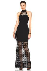 Nicholas Mosaic Lace Halter Maxi Dress In Black