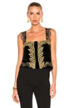 Alberta Ferretti Lace Trim Top In Black,metallics