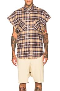 Fear Of God Sleeveless Flannel In Neutrals,checkered & Plaid
