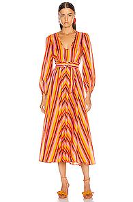 Zimmermann Goldie Rainbow Plunge Dress In Orange,stripes