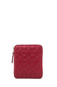 Comme Des Garcons Clover Embossed Zip Fold Wallet In Red,geometric Print