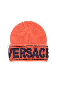 Versace Logo Beanie In Orange