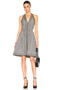 Isa Arfen Zip Up Halter Dress In Black,checkered & Plaid