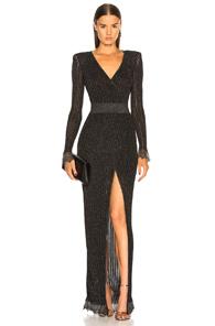 Balmain Lurex Rib Knit Maxi Wrap Dress In Black