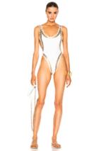 Norma Kamali Gold Stud Marissa Swimsuit In White,metallics