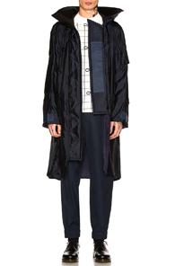 Sacai Silk Grid Coat In Blue