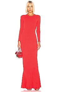 Brandon Maxwell Long Sleeve Knit Gown In Red