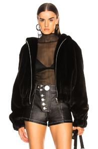 Helmut Lang Hooded Faux Mink Bomber Jacket In Black