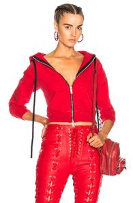 Unravel Terry Shrunken Zip Hoodie In Red